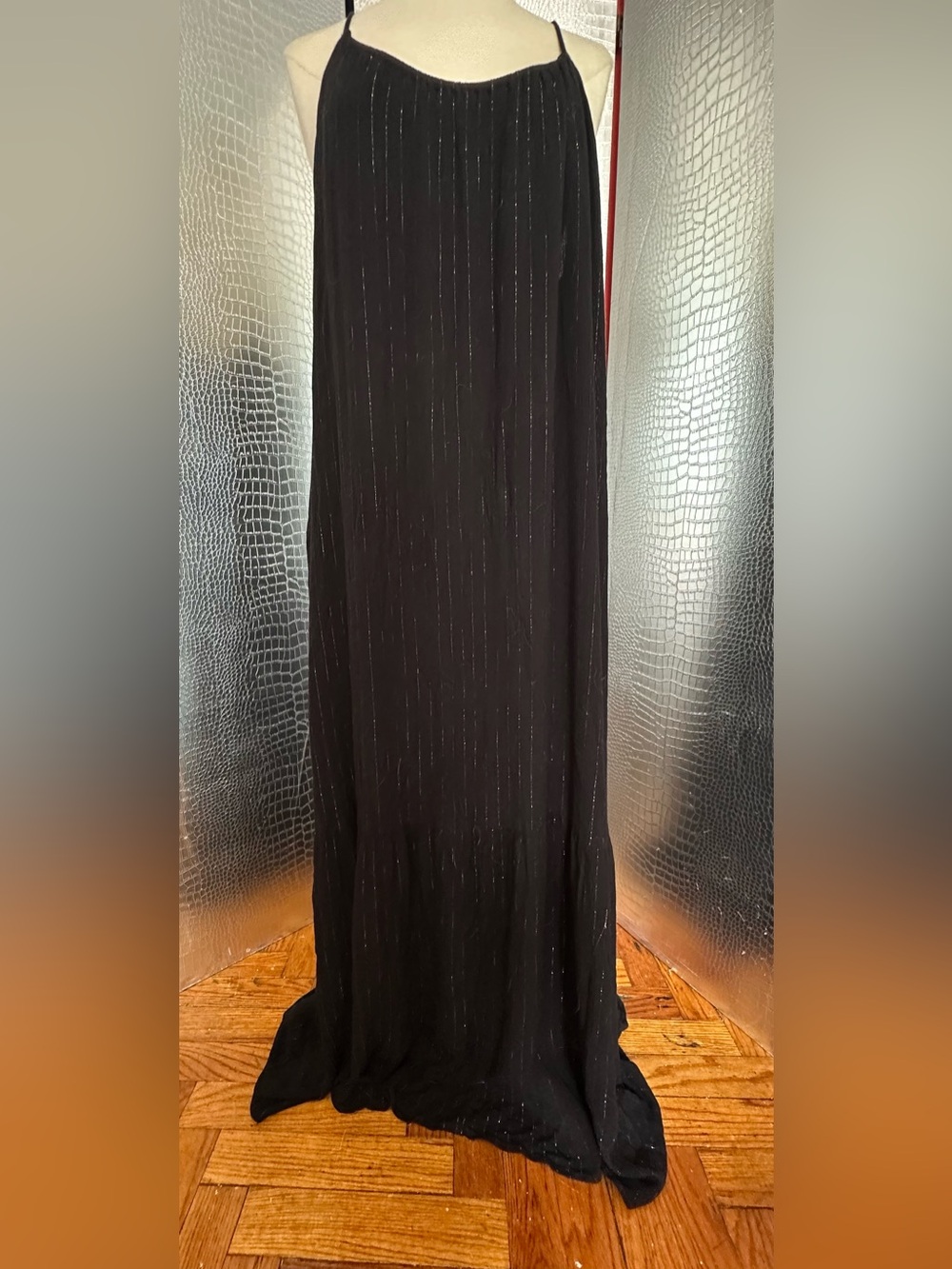 a new day Black Maxi Slip Dress with Subtle Metallic Pinstripes